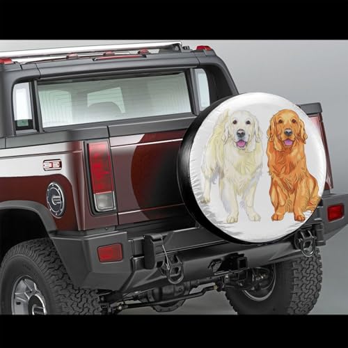 Image of Delerain Two Golden Retriever Spare Tire Covers for Jeep RV Trailer SUV Truck and Many Vehicle, Wheel Covers Sun Protector Waterproof (16 Inch for Diameter 29 inch-31 inch)
