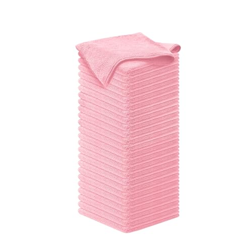 Image of USANOOKS Microfiber Cleaning Cloth Light Pink - 50 Pcs 12.5 inchx12.5 inch - High Performance - 1200 Washes, Ultra Absorbent Towels Weave Grime & Liquid for Streak-Free Mirror Shine - Car Washing Cloth