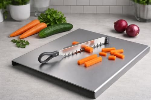 Image of SR 304 Stainless Steel Chopping Board with Knife for Kitchen | 2 in 1 Chopping Board for Cutting Vegetables, Meat | SS Choping Board with Knife Set | Cutting & Choping Board | Kitchen Tools(25x35)