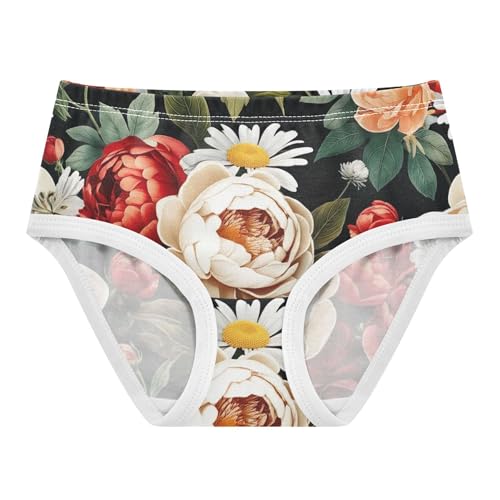 Girls Underwear Toddlers 2t Cotton Little Girl Panties Flower Briefs Undies Kids Vivid Red Peony Daisy Flowers