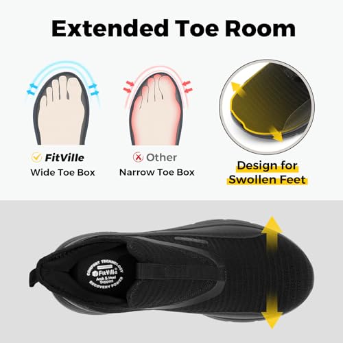 FitVille Men's Extra Wide Slip on Walking Shoes with Arch Support Men Slip on Sneakers for Foot Pain Relief-Stepease V22
