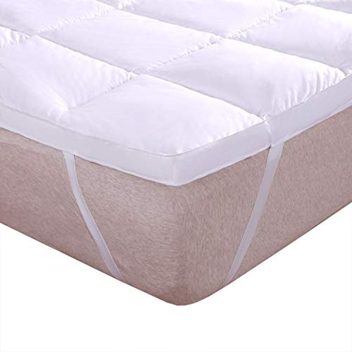 Sheetsnthings Box Stitch 233-Thread-Count, 100-Percent Cotton 2-Inch Thick Top-Split-King, Adjustable Mattress Pad/Topper With Down Alternative Fill, White #TOP2