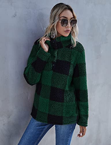 Image of AKEWEI Women Faux Fleece Sweatshirt Fuzzy Button Pullover Coat with Pocket