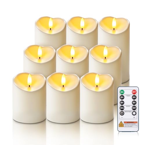 Image of Homemory 9Pack Outdoor Waterproof Flameless Candles, LED Candles, Battery Operated Candles with Remote and Timers, Electric Fake Plastic Pillar Candles, Ivory White, 3 inchx4 inch4 inch 4 inch 5 inch 5 inch 5 inch 6 inch 6 inch 6 inch