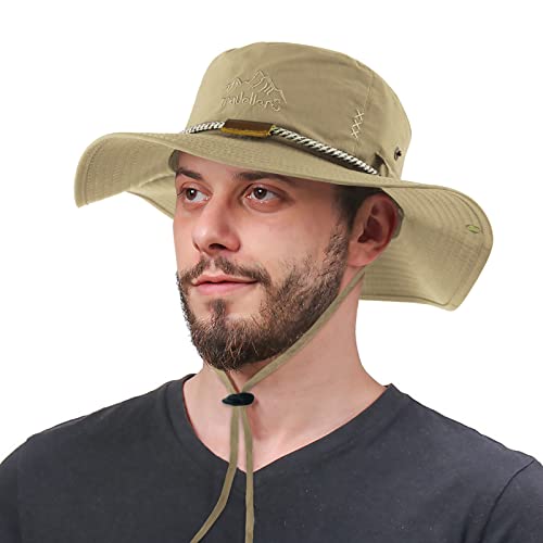 Muryobao Mens Summer Sun Hat Outdoor Upf50+ Uv Protection Wide Brim Bucket Hats Waterproof Quick Dry Boonie Cap For Fishing Hiking Garden Safari Beige #TOP5
