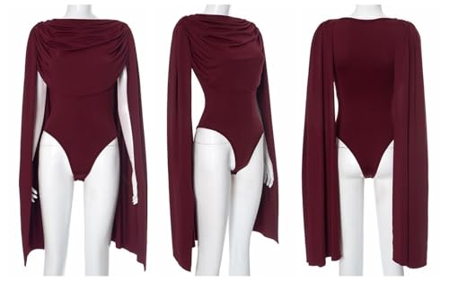 THLAI Sexy Jumpsuits for Women Cape Long Sleeve Bodysuit Top One Piece Club Night Out Outfits Bodycon Romper