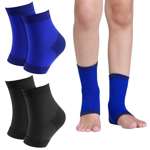 Leikedun 2 pares de tobilleras elásticas para niños, calcetines de compresión para tendinitis, soporte para pies, alivio del dolor de talón, protector de daños y ligamentos para niños y niñas