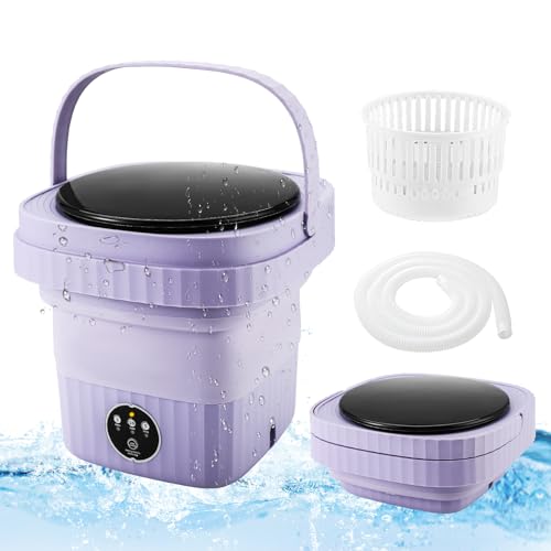 Lavadora Portatil, 6L Lavadora Portátil Plegable para Ropa Interior, Mini Lavadora Portatil, Lavadora Camping, Lavadora Pequeña Automática, Calcetín, Ropa de Bebé, Viajes, Dormitorio, RV (Violeta)