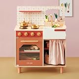 Tiny Land Play Kitchen for Toddlers, Wooden Kids Kitchen Playset with Cutting Food & Cookware, Natural Aesthetic Pretend Kitchen Toy for Small Spaces