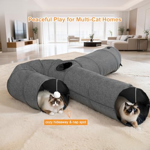 Image of Ownpets Cat Tunnel 12 Inches in Diameter Larger Pet Tunnel Tube with Plush Ball & Feather Toy, U-Shaped Cat Play Tunnel for Big Cat, Puppy and Rabbits