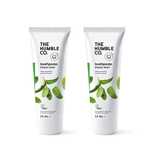 The Humble Co. Natural Toothpaste (2pk) - Eco Friendly SLS Free Toothpaste with Fluoride for Everyday Oral Care, Dentist Approved for Bad Breath, Cavity Prevention, Plaque & Gum Care (Fresh Mint)