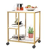 SogesHome Gold Bar Cart, Utility Bar Serving Cart Kitchen Island Rolling Cart on...