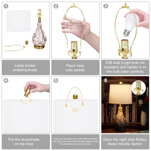 TPAMSWO Modern Coastal Table Lamps Set of 2, Natural Mother of Pearl Tiles 23.5" Bedside Lamp, for Bedroom Living Room Home Nightstand Table Lamp(with USB C+A 5V 2.1A Charging Ports) - Image 7