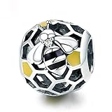 Yellow Crystal Honey Bee Chrms Original Sterling Silver Christmas Charm Spacer Bead Animal Charm for Pandora Women Bracele (Round Bee Charm)
