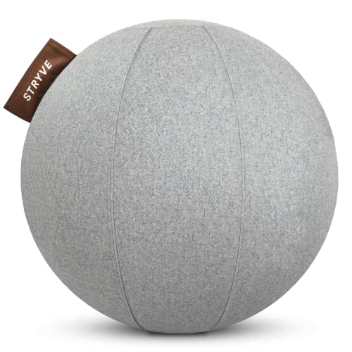 Stryve Active Ball Wollfilz 65 cm Light Grey, innovativer Sitzball mit Filzbezug, Alternative zum Bürostuhl, inkl. Luftpumpe