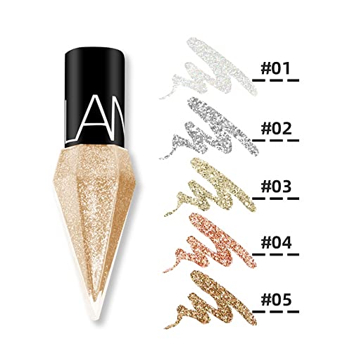 Go Ho Glitter Liquid Eyeliner Colorful Set,5 Colors Metallic Shimmer White Silver Gold Diamond Eye Liner,Glitter Eyeliner Eyeshadow Shine,Waterproof Long Lasting Glow Sparkle Eye Glitter Makeup thumb #4