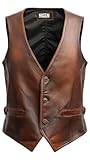 HASZAI Mens Leather Vintage Vests, Club Leather Vest for Mens, Cowboy Leather Vests Western style (US, Alpha, X-Large, Regular, Regular, Mens Vintage Brown Leather Vest)