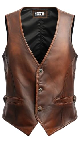 Image of Mens Leather Vintage Vests, Club Leather Vest for Mens, Cowboy Leather Vests Western style