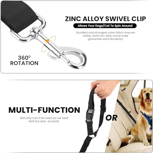Image of Dog Seat Belts for Cars, Dogs Cars Harness Belt Pets Headrest Adjustable Elastic Nylon Bungee Buffer Restraint Elastic Belt (Pack of 2). (Black)