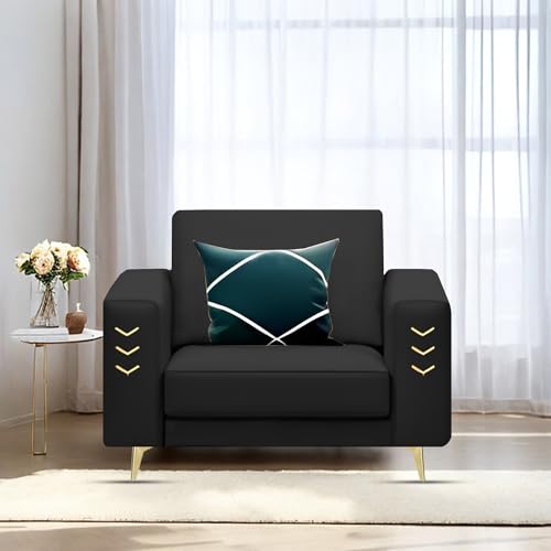 Image of Casaliving Falco 1 Seater Sofa Set for Living Room (Black Fabric) Premium Fabric Sofa