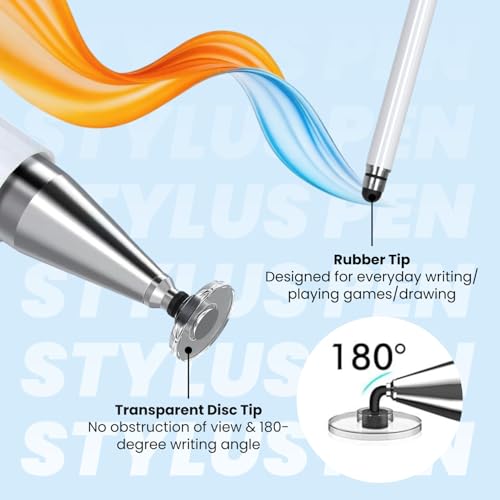 Image of Elfora 2 in 1 Universal Stylus Pen for iOS, Android & Windows | High Precision Capacitive Pen with Replaceable Nib | Lightweight Aluminum Body | Fine Point Disc Tip Touch Screen(White)