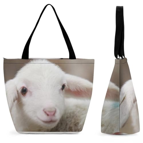 Sac à main pour femme mouton blanc grand sac de shopping et voyage