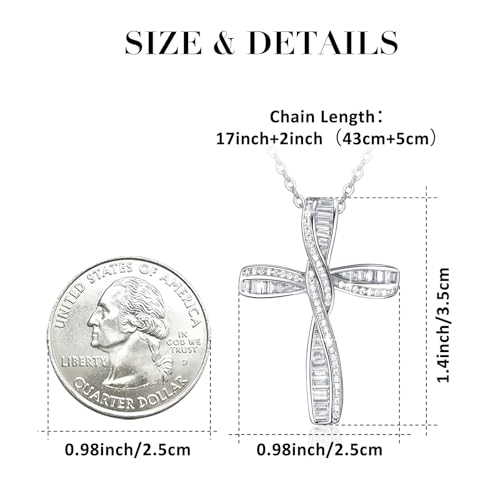 Cross Necklace for Women, 925 Sterling Silver Cross Necklaces, White Gold Cross Pendants,Cubic Zirconia Infinity Loop Cross Pendant Necklace2