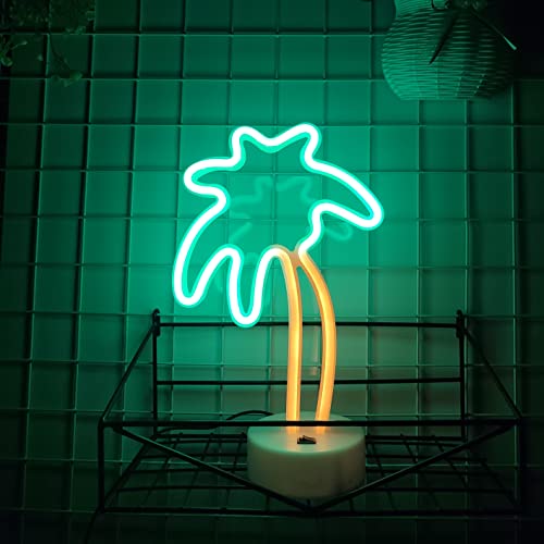 Image of JYWJ Neon Signs with Holder Base,USB or 3-AA Battery Powered Neon Light,LED Desktop Wall Decoration,Various Parties,Decoration of Business Premises(Coconut Palm Tree)
