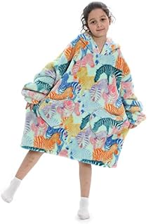 Puimentiua Hoodie Blanket Hoodie Kids Wearable Oversized Hoodie Boys and Girls Fleece Blanket Comfort Fluffy Hooded Sweatshirt with Pocket(yunyi)