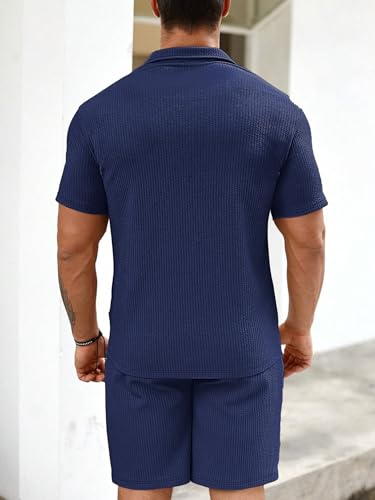 Image of Vogaan Men's Premium Cotton Blend Pyjama Set | Stylish Solid Polo Tshirt and Shorts | Casual Night Suit Wear Set for Man | Summer Co-ords Set with Shorts | Comfortable Nightwear & Loungewear