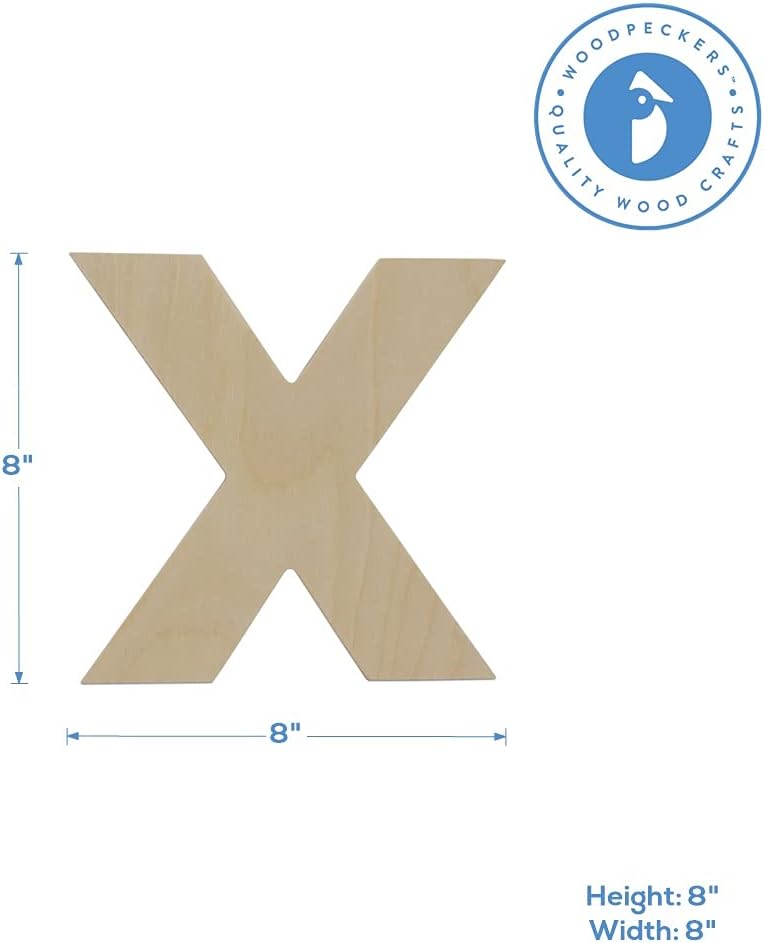 Wooden Letter X Cutouts 8", Wooden Letters for Wall Decor, Home Decor, Crafts, and Party Decorations by Woodpeckers