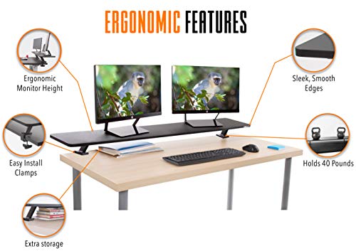 Stand Steady 55 Inch Clamp On Desk Shelf | Large Monitor Riser Supports 3 Screens For Extra Storage | Ergonomic Monitor Stand Securely Attaches To Surface With Clamp Base - No Screws (55 In/Black) #TOP2