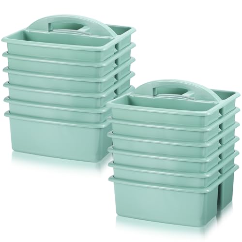 Lineshading 12 Pcs Classroom Caddy with 3 Compartment - Multipurpose Portable Plastic Storage Table Caddies with Handles for School Home Office Organizer(Green)