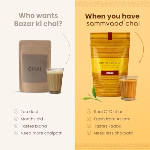 Image of Sammvaad Premium Kadak CTC Chai - 1Kg (Includes 3 Exotic Spices) | Strong & Aromatic Assam Tea | Fresh CTC Tea for Rich Flavor | Makes 540 Cups | Zip-Lock Pack