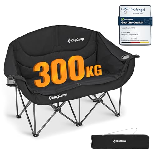 KingCamp Camping Couch Faltbar bis 300 kg, Luxus Campingstuhl Klappbar 2 Personen, Campingsofa Gepolstert mit Armlehne, Doppel Campingstuhl...