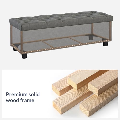 Image of BELLEZE Storage Ottoman, Tufted Ottoman with Close Hinge, Foot Rest for Living Room (Rustic Gray, 47 inch)
