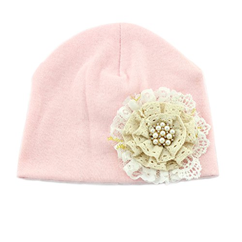 Colore Rosa Pink Brillabenny Cappello Cotone Pizzo Neonato Baby Bimba 0-24 Mesi Cuffia Elegante con Perle Strass per Battesimo Hat Shabby (Rosa)