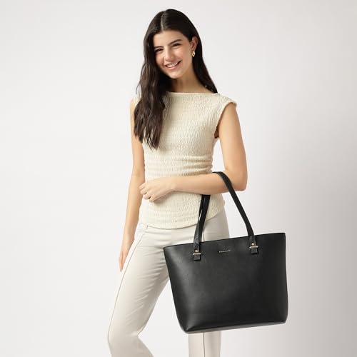 Image of Fastrack PowerCarry Tote for Women, Semi-PU Faux Leather Tote with Zip Closure and Comfy Strap, Spacious 15.12L Handbag for Office, College, or Casual Outfits, Large Tote Bag for Women