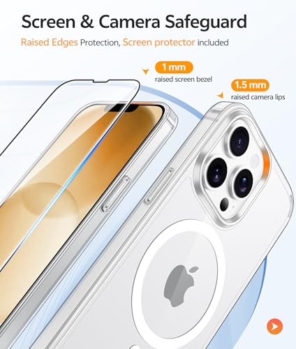 Image of FNTCASE for iPhone 13 Pro Case: [Compatible with Magsafe] [Screen Protector] Anti Yellowing Transparent Clear Magnetic Phone Cover - Military Grade Shockproof Drop Proof Protective Cases - Clear