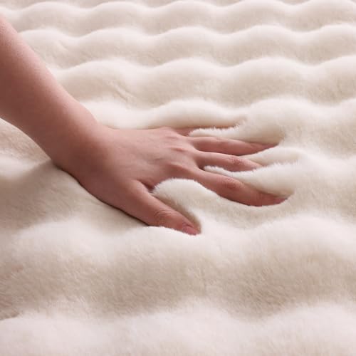 Tapete de peluche blanco crema 8'x10' suave y esponjoso miniatura 5