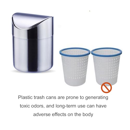 Caneca de basura pequeña de acero inoxidable para escritorio miniatura 6