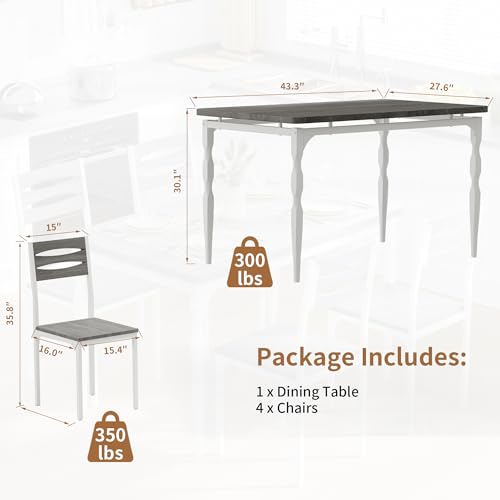 Image of Garvee 5 Piecs Dining Table Set, Farmhouse Style Dining Table and Chairs Set for 4, Dining Set for Dining Room Kitchen Apartment, Grey