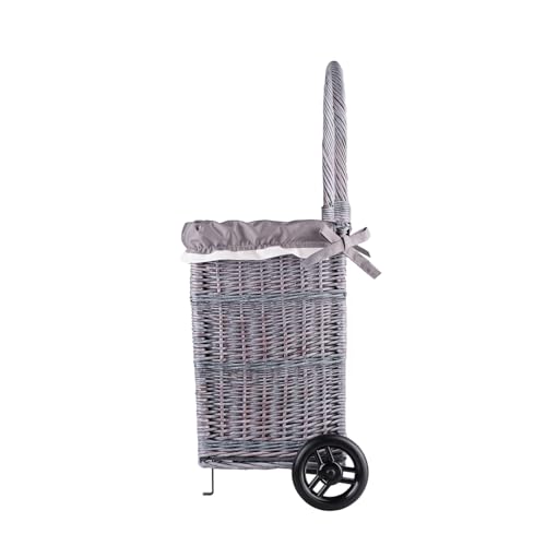 Panier des courses à roulettes osier gris polyvalent pour bûches et linge - 4