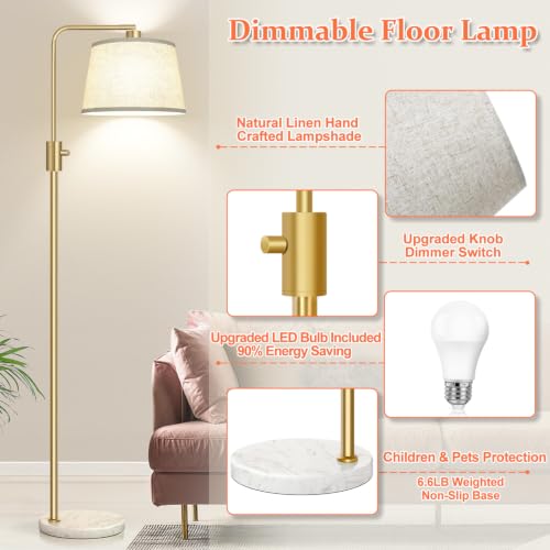 Image of Nintiue Dimmable Gold Floor Lamp, 1000 LM LED Edison Bulb Included, Arc Floor Lamps for Living Room with Marble Base, Modern Standing Lamp Tall Lamps for Living Room Bedroom