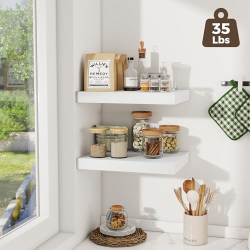Image of Fun Memories 12 Inch Deep Floating Shelves, 16 x 12 Wooden Wall Shelves, Extra Deeper & Thicker Rustic Wall Mounted Storage Shelf for Fireplace, Living Room, Kitchen, Farmhouse, White - 2Pack