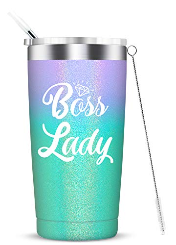 Boss Lady Mug Tumbler-Unique Christmas Birthday Gifts for Women Boss Female Mom Stainelss Steel Wine Tumbler with Staw and Lid Friend Gifts 20oz Multicolor
