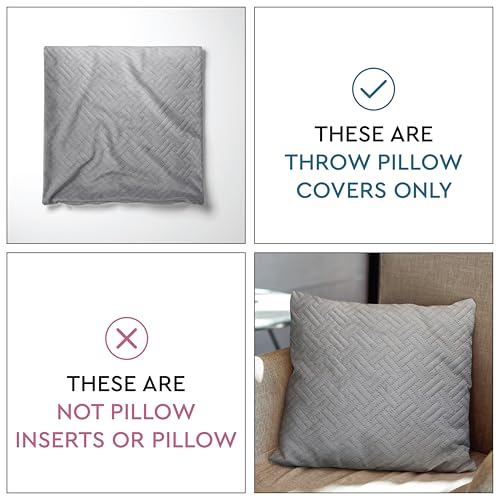 Image of Encasa XO Quilted Velvet Cushion Covers, Pillow Covers, No Inserts Grey | 16 inchx16 inch | Double Sided Texture | Hidden Zipper | Machine Washable | Set of 2