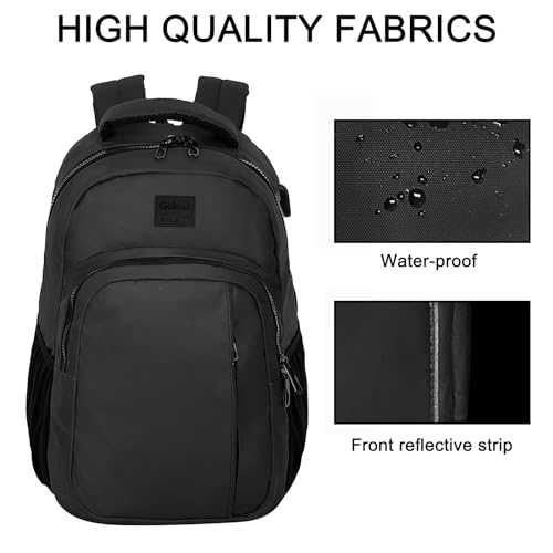 Goloni 15.6 Travel Laptop Backpack with USB Charging Port, Men Man Women Back Pack,Work,Casual College,High Schol Book Bag for Teens Lightweight Waterproof Casual Notebook Bag,Black2