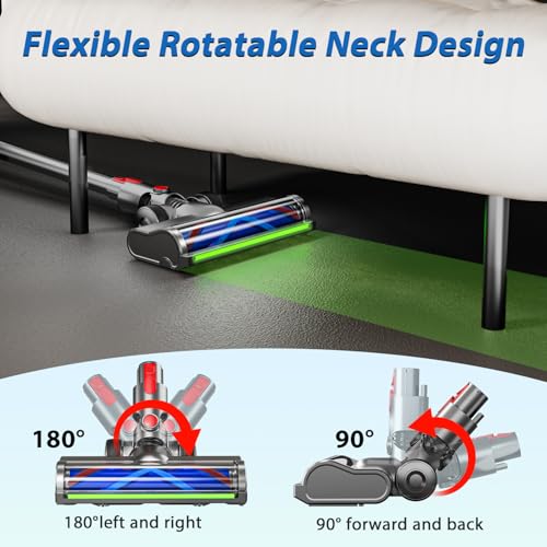 Image of 2 Replacement Vacuum Cleaner Heads for Dyson V7 /V8 /V10 /V11 /V15 | Anti-Tangle Motor-Driven Brush Roll with LED Light Dust Detection | Quick-Release Attachments for Carpets, Hardwood Floors & Tiles