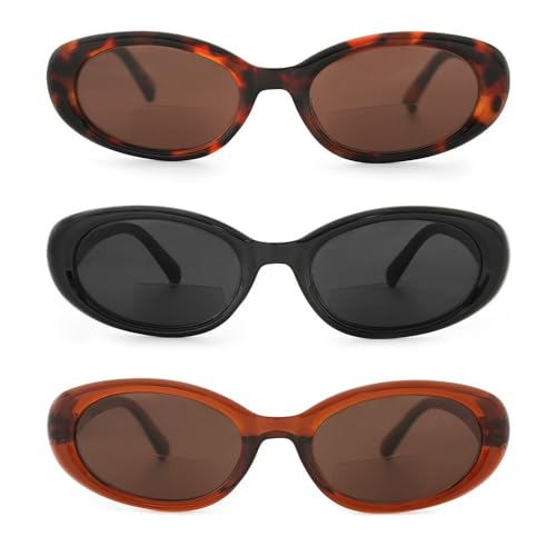 JiSoo Reading Sunglasses 2.0 Bifocal Sunglasses Women - Oval Small Reading Sun Glasses Cute Ladies Prescription Sunglasses 3Pack